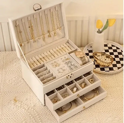 Luxury 3-Layer Leather Jewelry Organizer Box