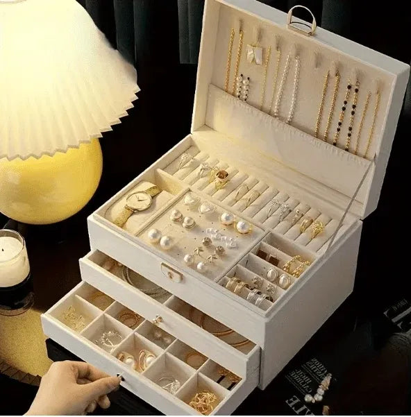 Luxury 3-Layer Leather Jewelry Organizer Box