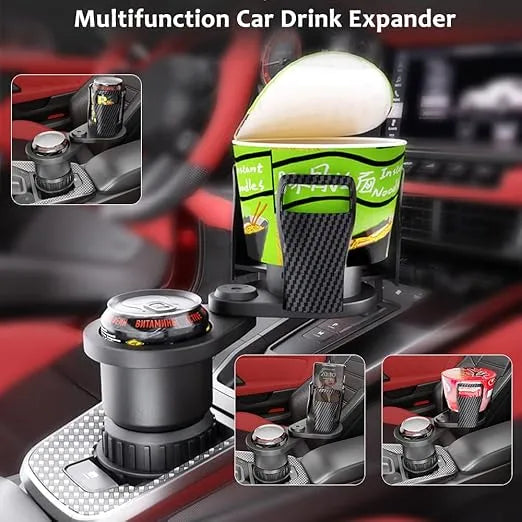 2-in-1 Car Cup Holder Expander 🥤🍟 | 360° Rotatable Dual Drink & Snack Organizer
