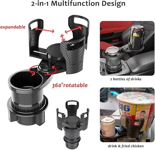 2-in-1 Car Cup Holder Expander 🥤🍟 | 360° Rotatable Dual Drink & Snack Organizer