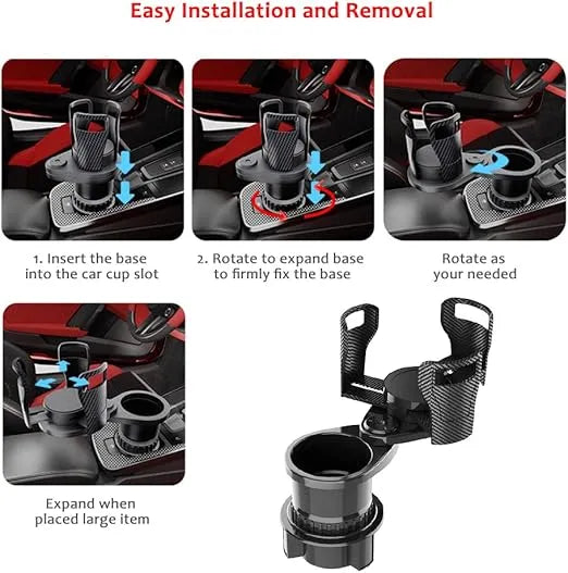 2-in-1 Car Cup Holder Expander 🥤🍟 | 360° Rotatable Dual Drink & Snack Organizer