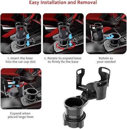 2-in-1 Car Cup Holder Expander 🥤🍟 | 360° Rotatable Dual Drink & Snack Organizer