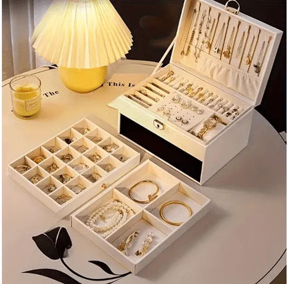 Luxury 3-Layer Leather Jewelry Organizer Box